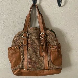 Fossil Leather and Carpet Shoulder Bag